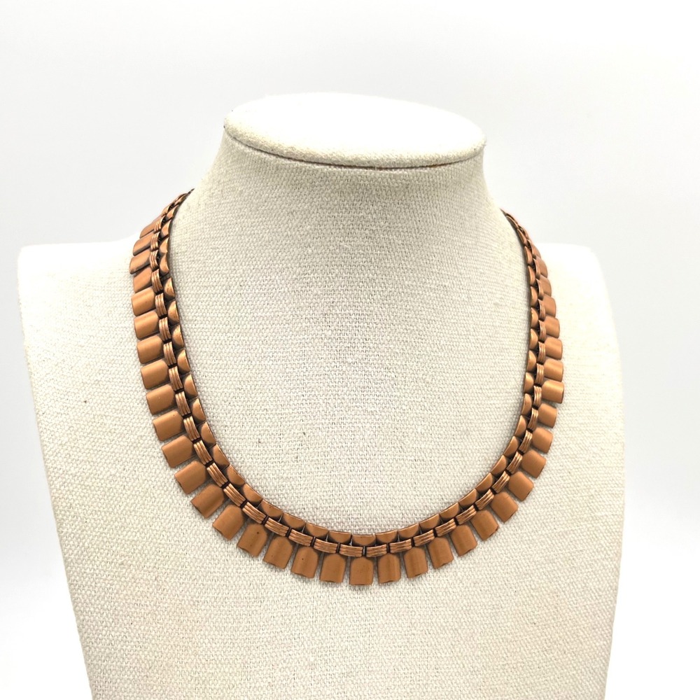 Vintage Copper Fringe Collar Necklace Mid Century Industrial 16 Inch